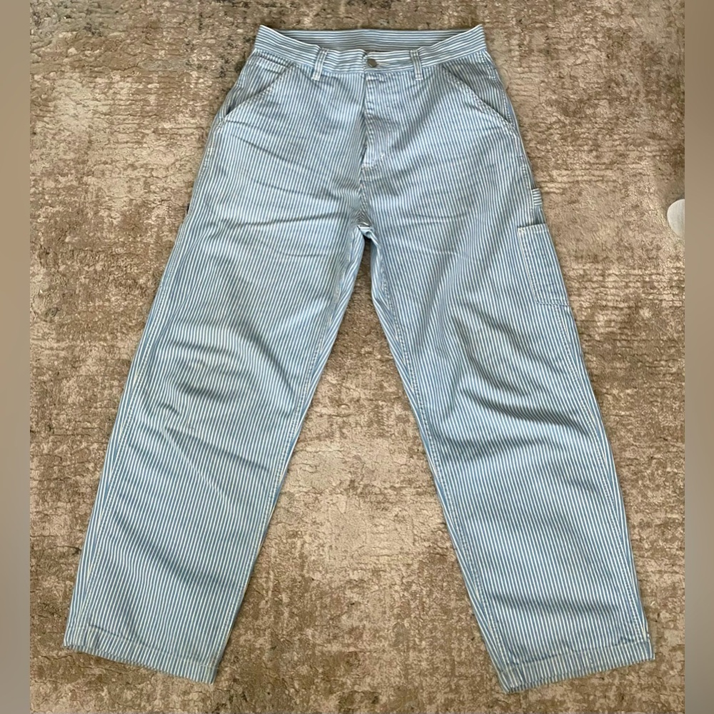 Carhartt WIP Terrell SK striped denim blue side pocket workwear jeans - SIZE XS